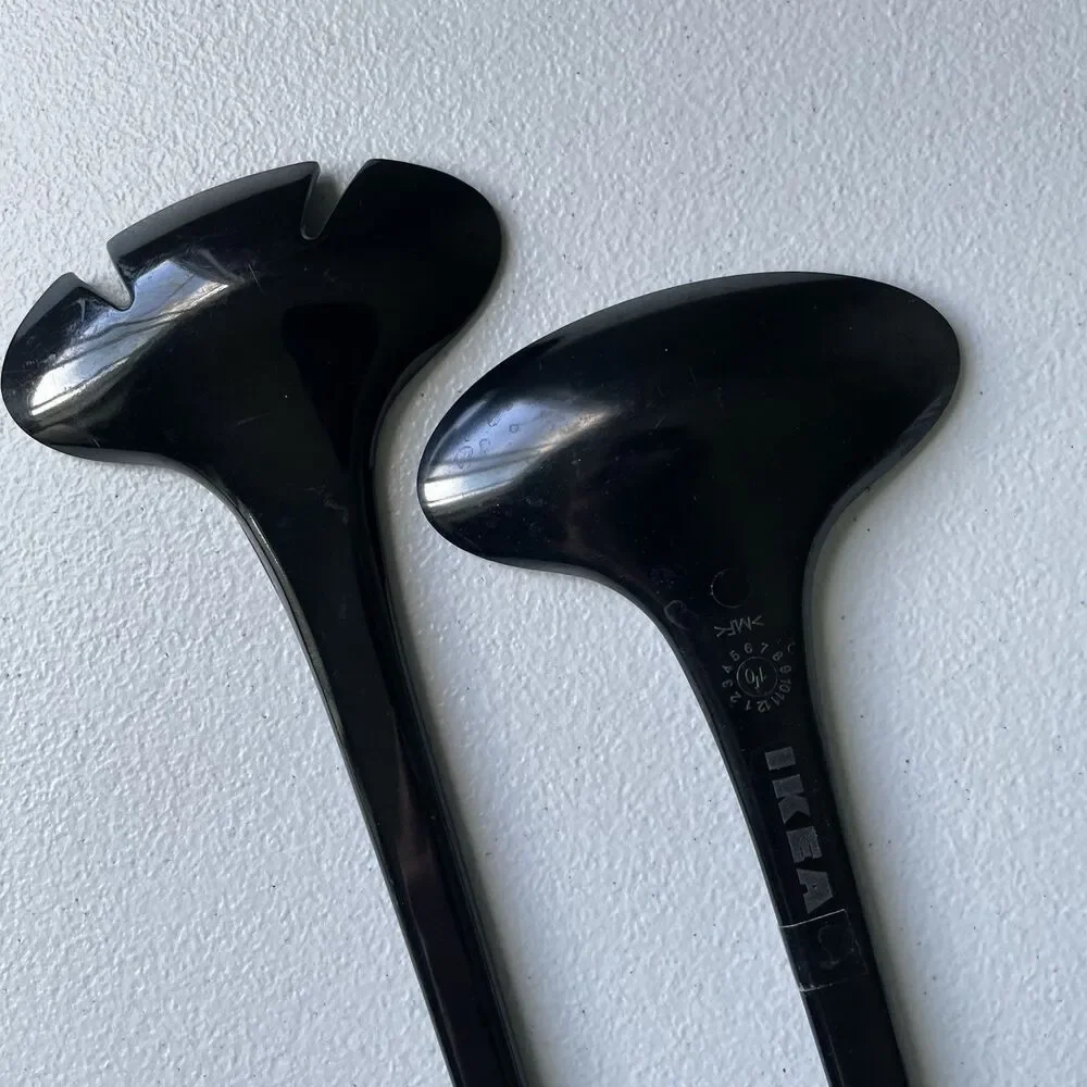 Ikea Vintage Salad Tongs Fork & Spoon Utensils Set Black Plastic 12.5